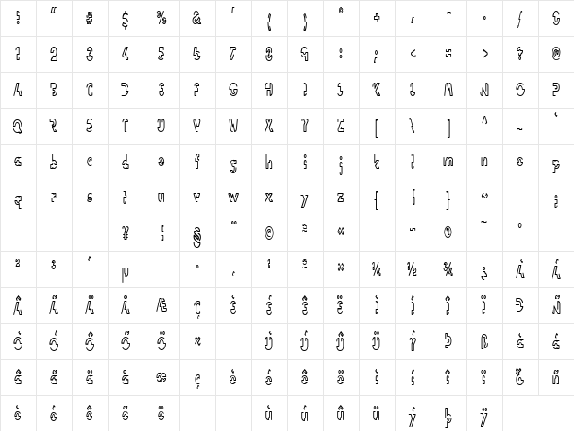 LTVision Cond Regular  glyph index