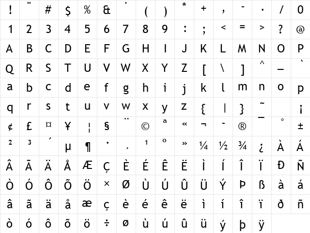 ft46 Regular  glyph index