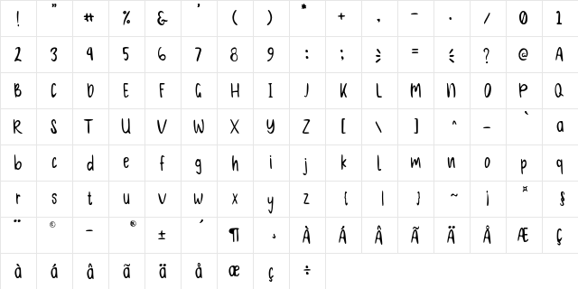 Plain Work Regular  glyph index