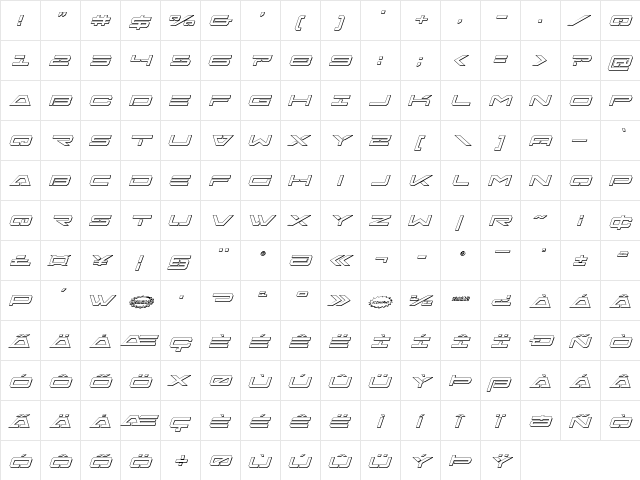 Free Agent 3D Italic Italic  glyph index