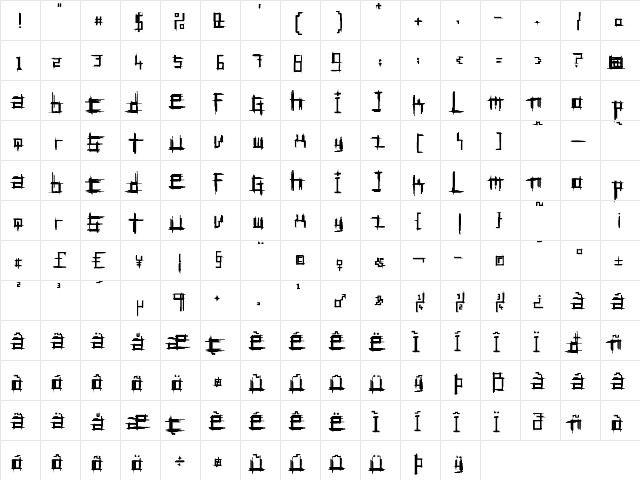 Bruised TwentyFive  glyph index