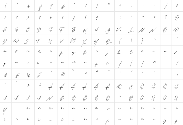 Jim Sintergate Regular  glyph index