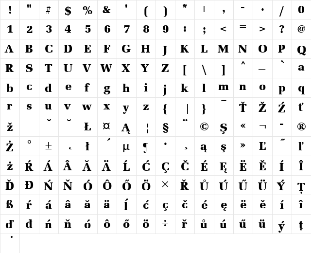 URWLatinoTEEBla Regular  glyph index