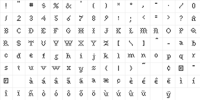 NOREEN Regular  glyph index