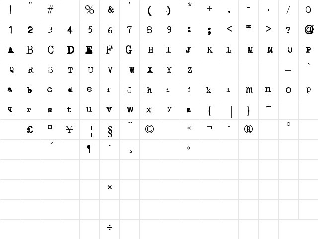 Typewriter from 286 Regular  glyph index