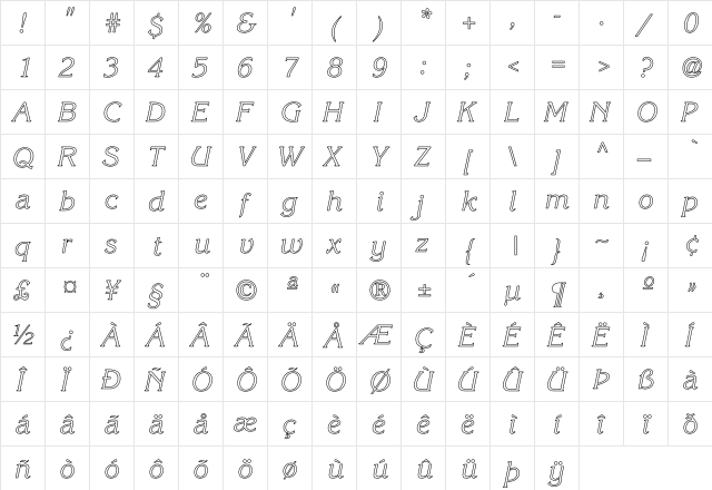 Korinna-KursivRegular Hollow Regular  glyph index