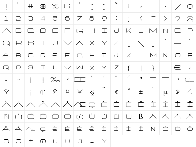 Extreme Regular  glyph index