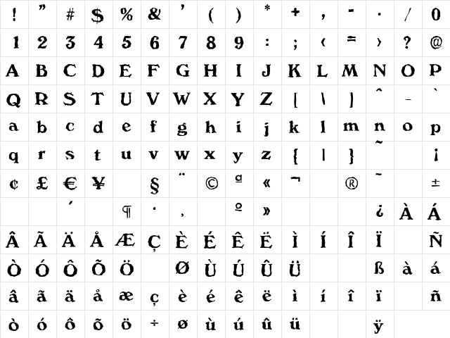 VeronaRandom Bold  glyph index