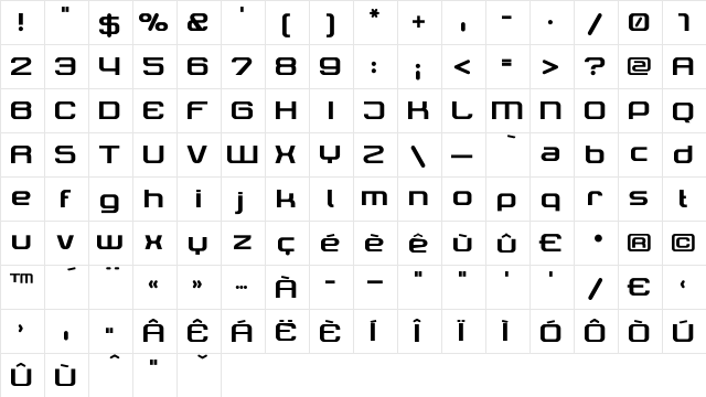 Tektrron Regular  glyph index