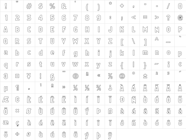 Faktos Hollow Regular  glyph index