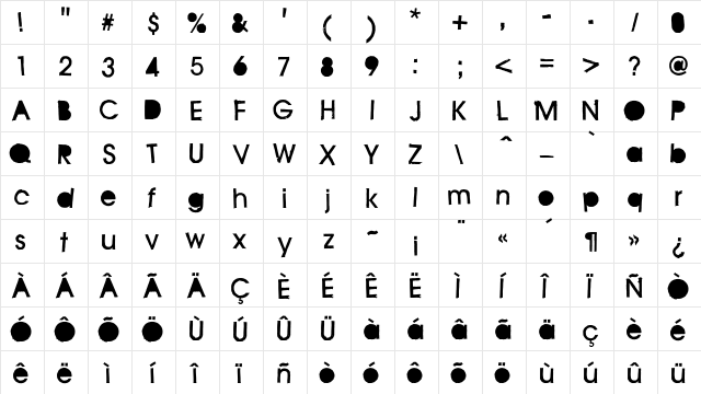 FD Stenciluxe Regular  glyph index