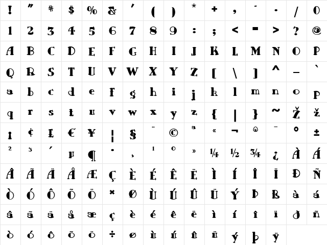 Rockin Roman NF Regular  glyph index