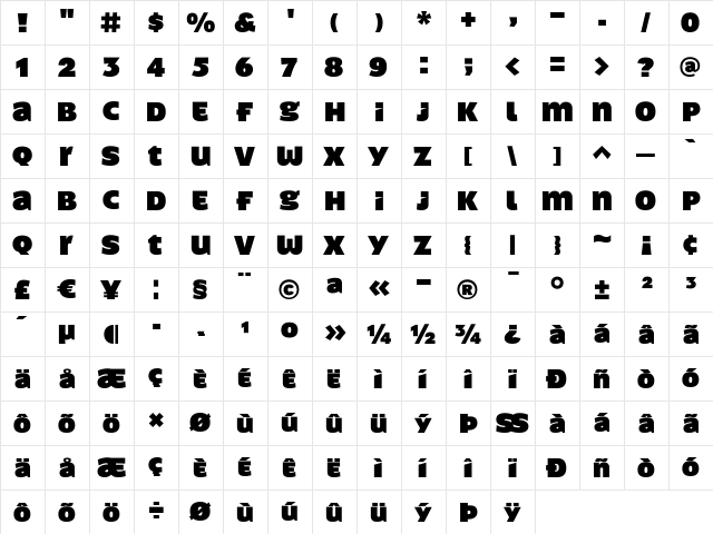 Shire Regular  glyph index