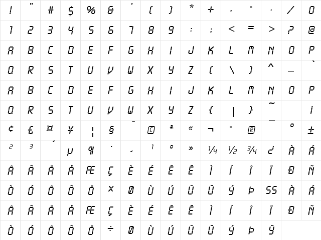 LcdD Regular  glyph index