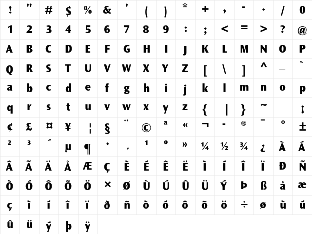 Ocean Sans MT Pro ExtraBold  glyph index