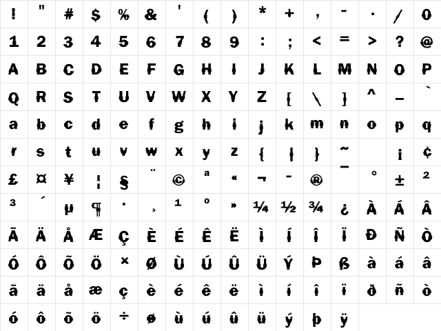 Franklin44 Becker Regular  glyph index