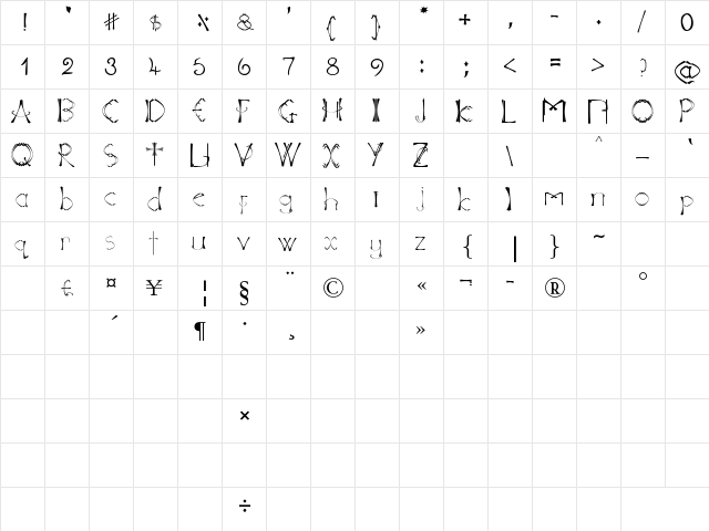 neo folk gothic modern Regular  glyph index