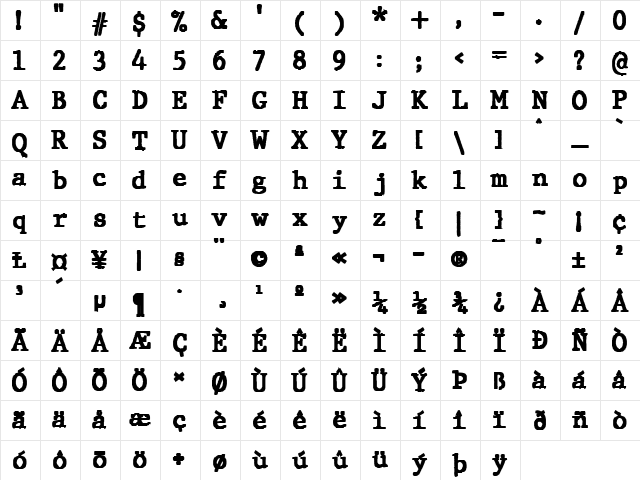 JMH Typewriter Black  glyph index