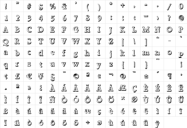 AliBeckerShadow-Medium Regular  glyph index