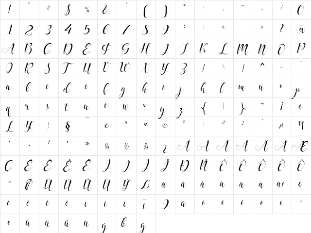 delaney Regular  glyph index