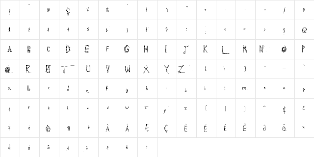 gribouilla Regular  glyph index