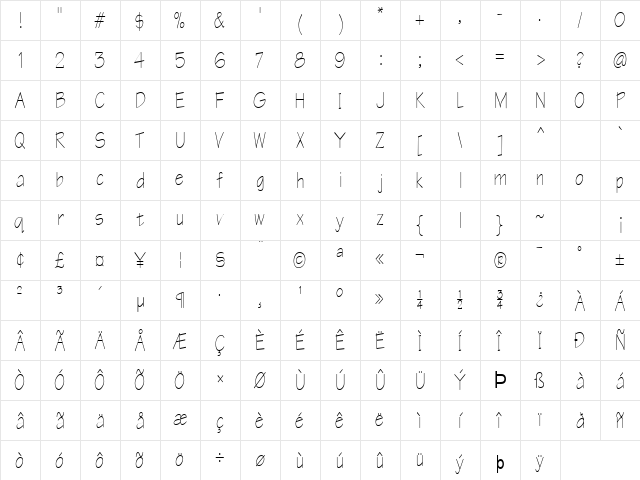 Tek-Condensed Normal  glyph index