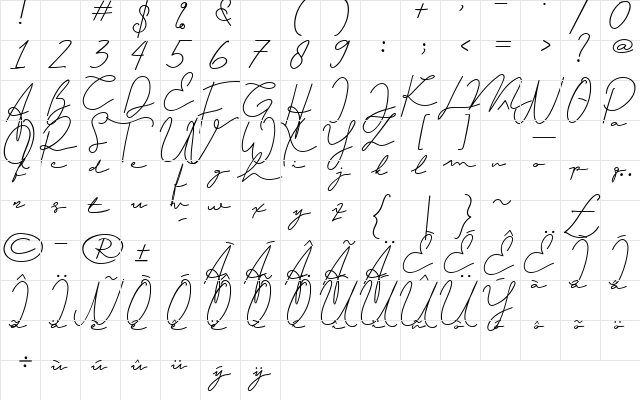 The Yoshi Regular  glyph index