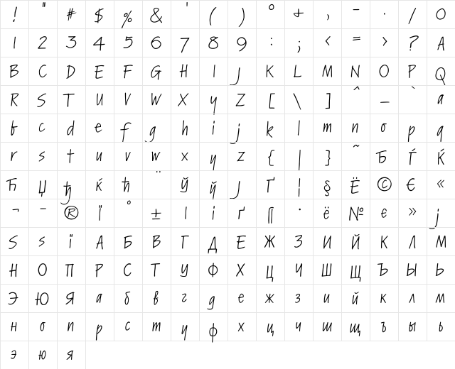 KremlinCTT Normal  glyph index