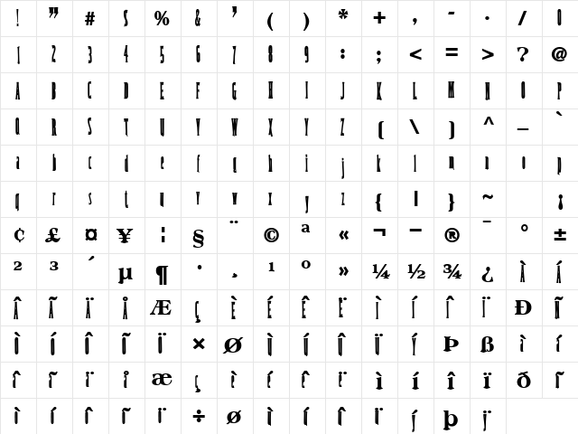 EverettText67 Bold  glyph index