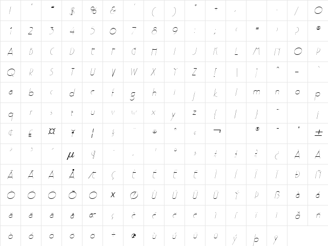 Gaston Italic  glyph index
