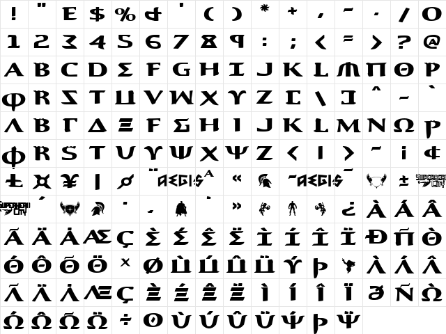 Aegis Expanded Expanded  glyph index