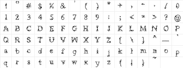 PC LadyBug Tracks Regular  glyph index