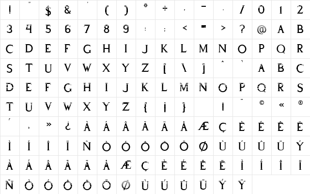 Claroscuro Regular  glyph index