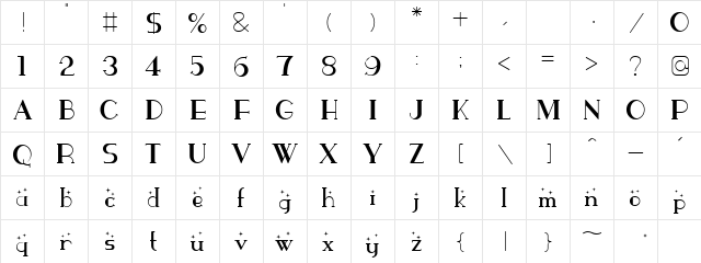 ParismatchBright Regular  glyph index