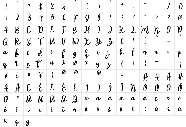 hilda Regular  glyph index