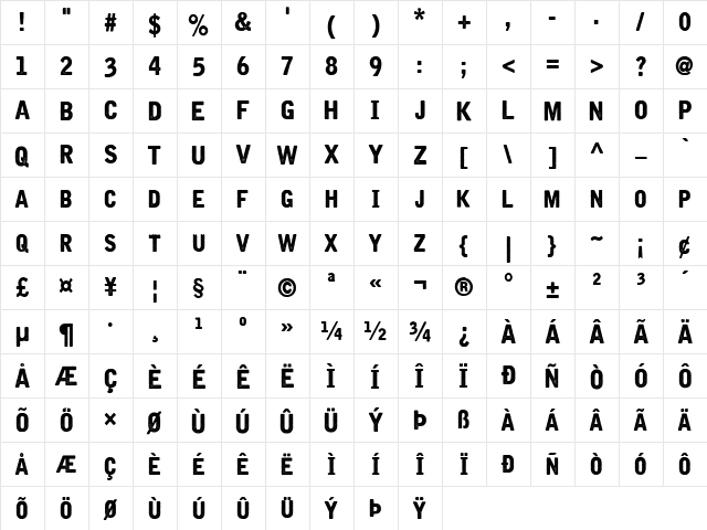 Iron & Brine Regular  glyph index