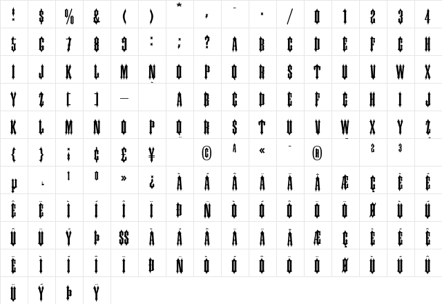 Ironwood Regular  glyph index