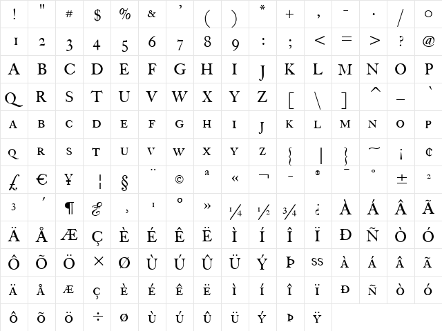 FCaslon 30 ITC Roman  glyph index