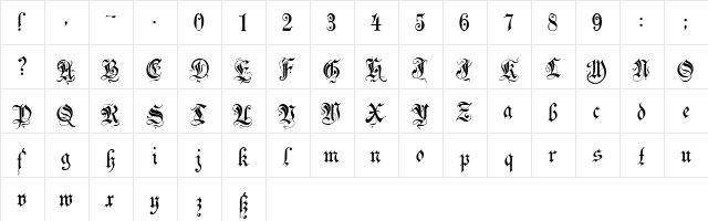 Zenda Regular  glyph index