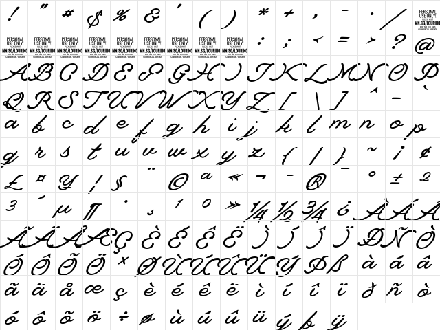 Lourino PERSONAL USE ONLY Regular  glyph index