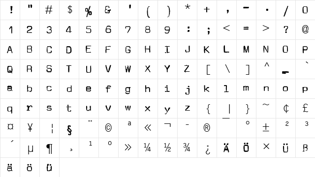 JMLetter Regular  glyph index