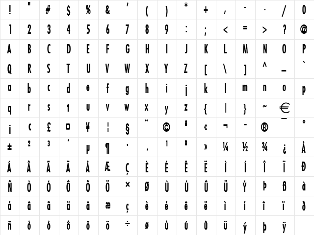 FujiThin Bold  glyph index