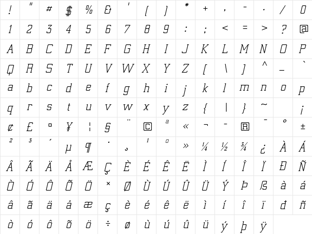 Electrum ADF Exp Italic  glyph index