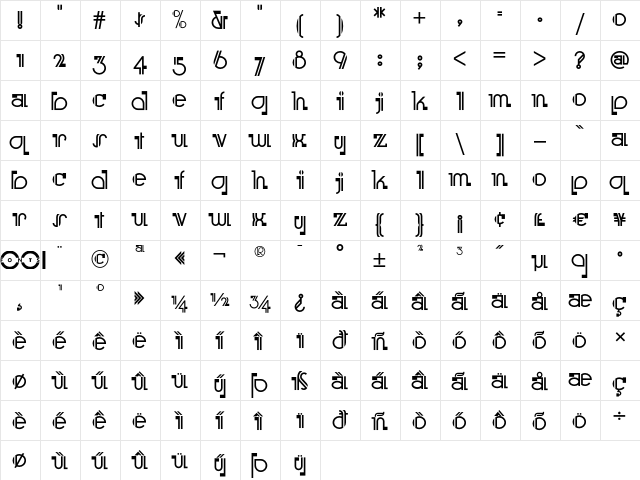 Boomer Ingue NF Regular  glyph index