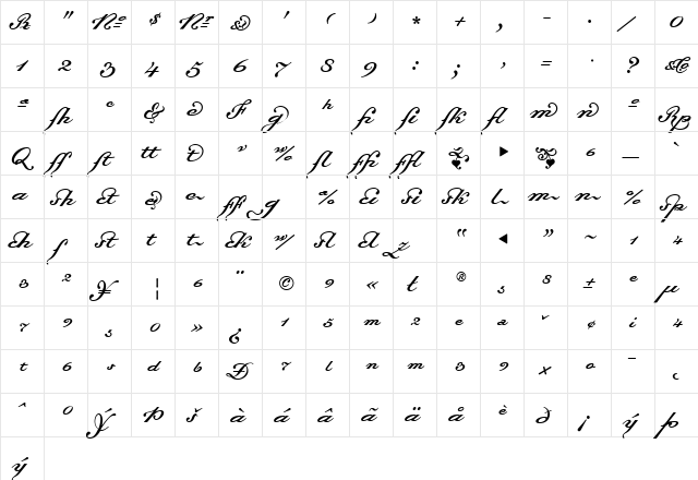 Dalliance Medium Italic  glyph index