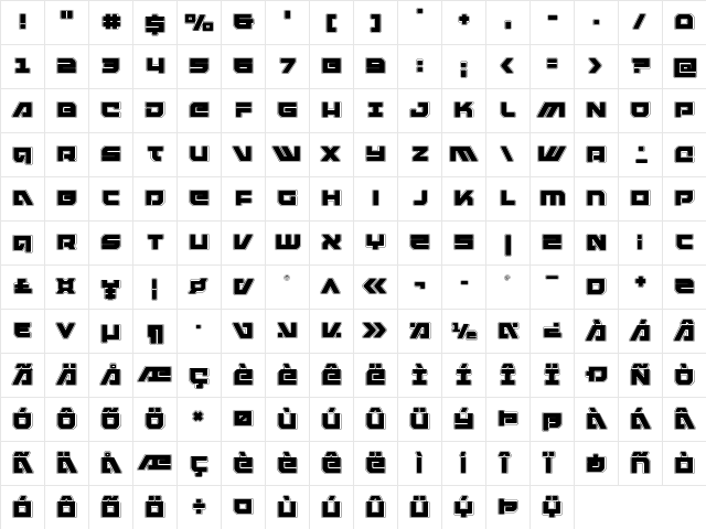 Armed Lightning Academy Regular  glyph index