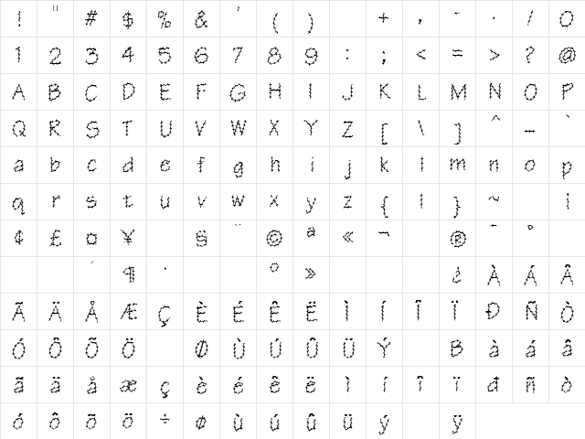 BarbedWire Regular  glyph index