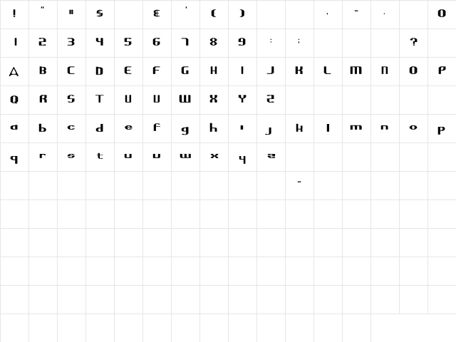 NewWGL4Font Regular  glyph index