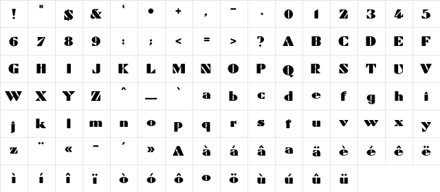 Beta Regular  glyph index