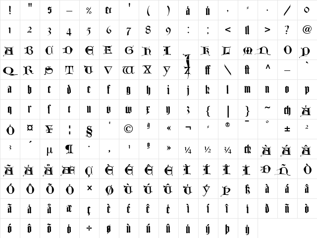 TexturLombardisch LT Dfr Regular  glyph index